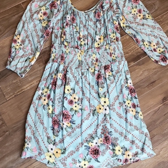 M/L Ella Moon Floral Off the Shoulder Elastic Waist Lined Dress - Picture 10 of 11